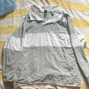 Gray and White Long Sleeve rugby Shirt